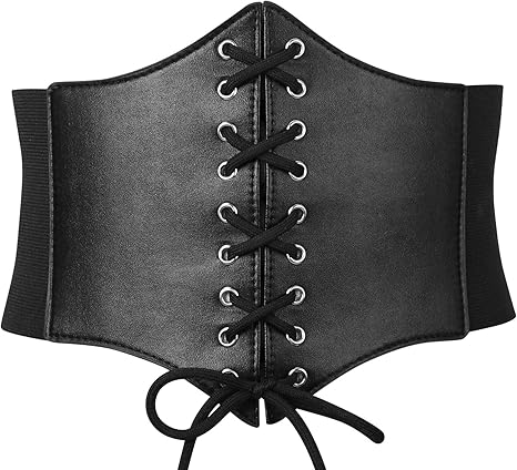 XZQTIVE Black Corset Waist Belt for Women, Wide Elastic Tie Waspie Belt for Dresses 4.7inch